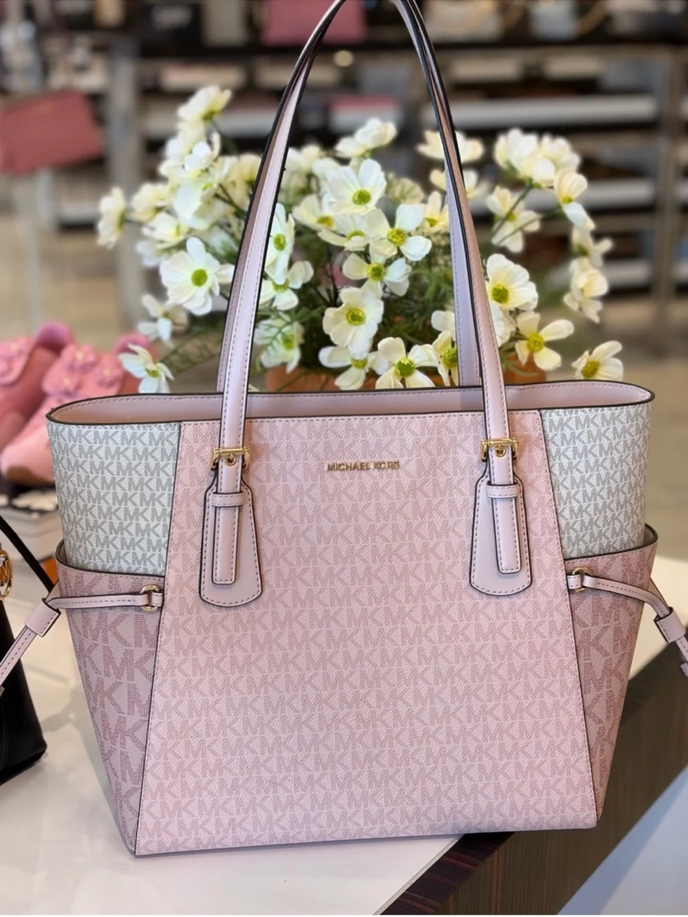 Michael Kors Pink Signature Tote with Trifold Wallet Set NWT